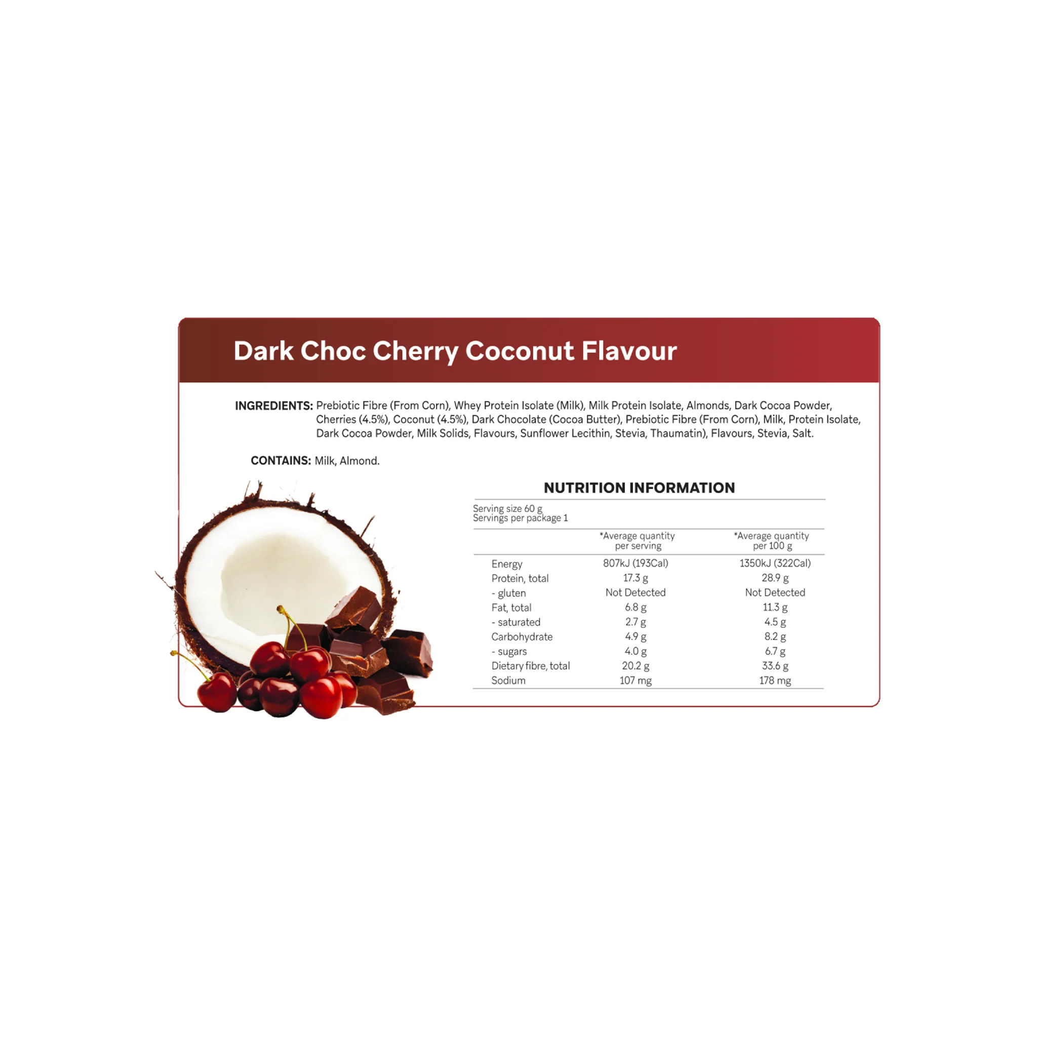 Dark Choc Cherry Coconut Protein Bar 60g - Image 2