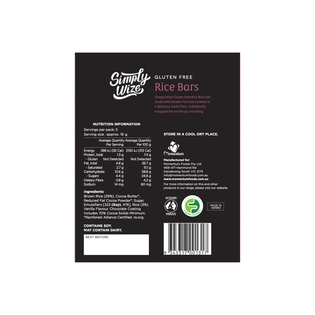 Rice Bars Dark Choc 5pk 90g - Image 2